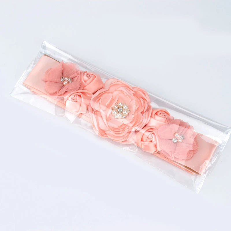 

Womens Elegant Satin Flower Sash Handmade Beaded Waistband Bridal Ribbon Cummerbunds Wedding Dress Waist Sash Belt
