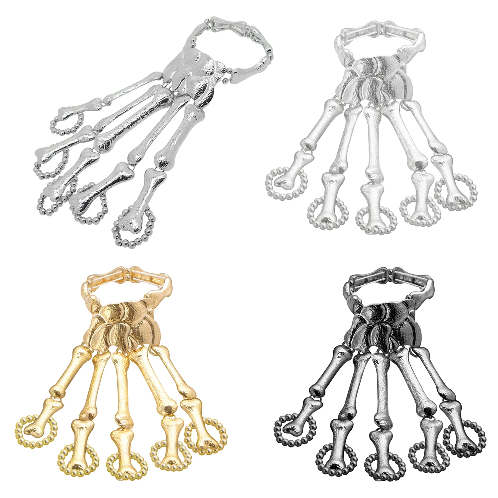 

Women Vintage Skull Fingers Metal Skeleton Bracelet Ring Hip Hop Street Dancing Cosplay Wristband for Halloween