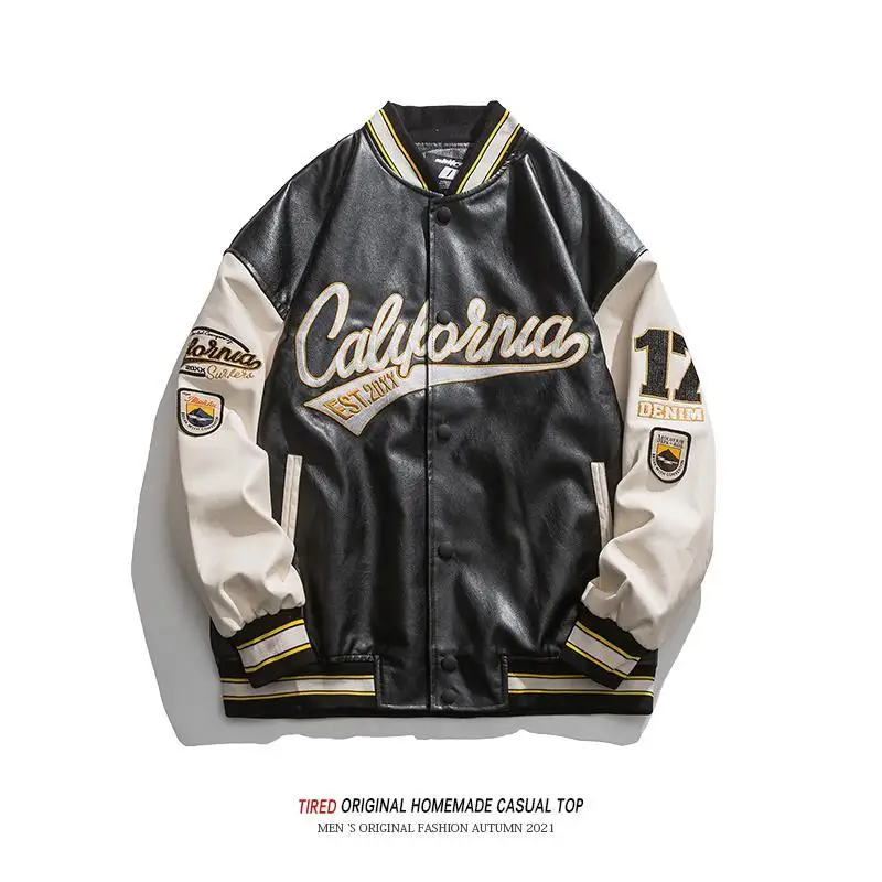 Trendy Brand PU Jacket Leather Baseball Uniform Womens Loose Coat Spring Autumn Couples Pilot Jackets Casual All Match | Женская одежда
