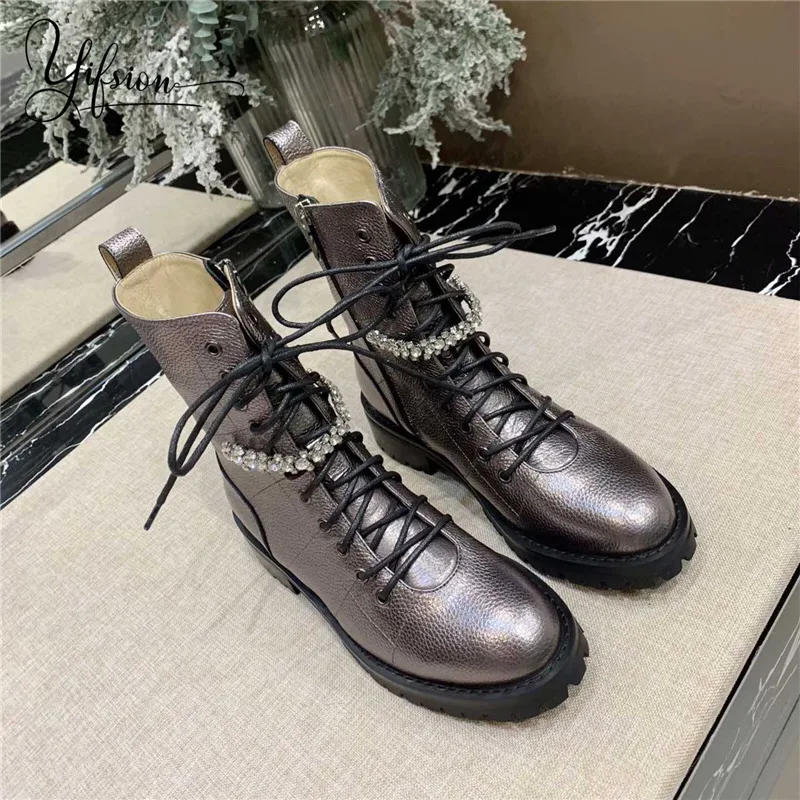 OLOME Новинка римские из натуральной кожи женские ботинки-гладиаторы с круглым