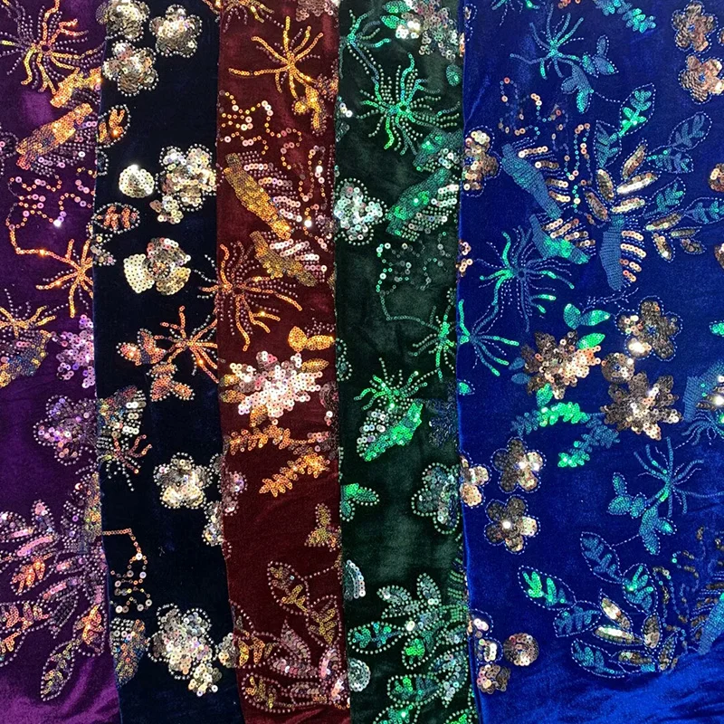 

Latest African embroidered lace popular design soft silk lace with colorful sequins and Crystal beads African velvet fabric 2020