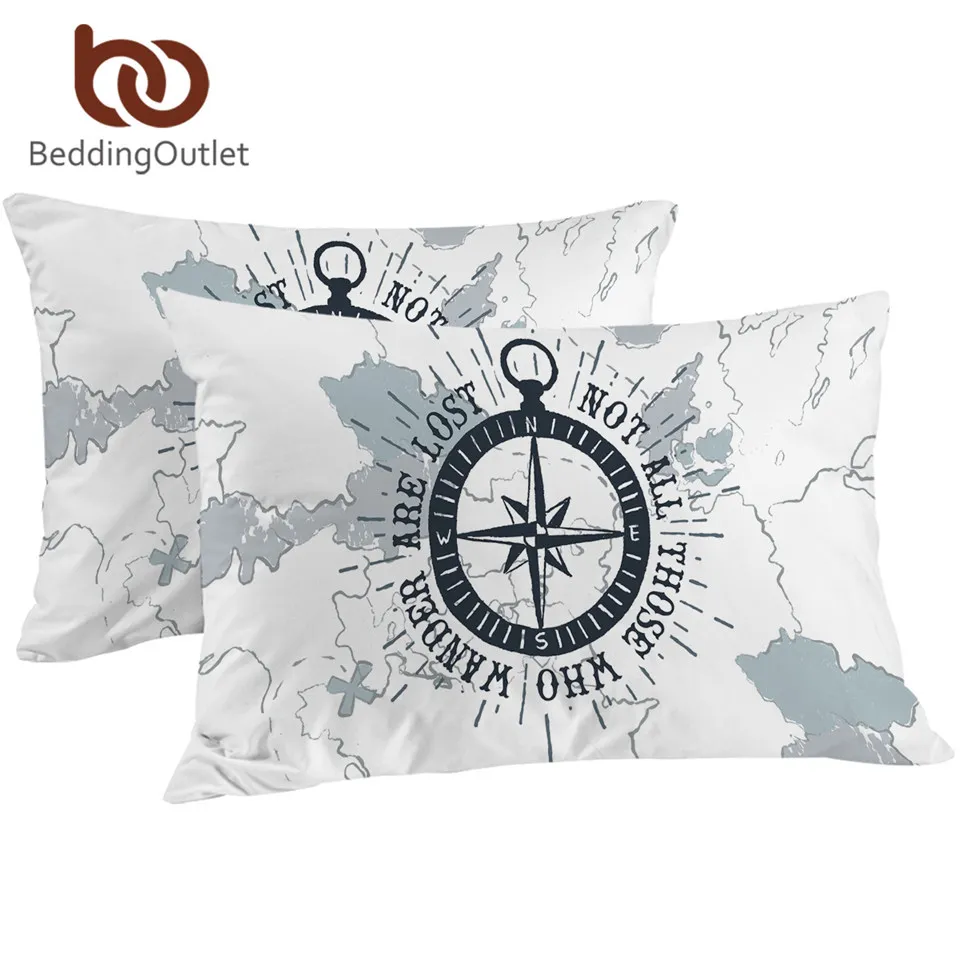 Чехол BeddingOutlet для подушки сна с морской картой постельное белье мальчиков белая