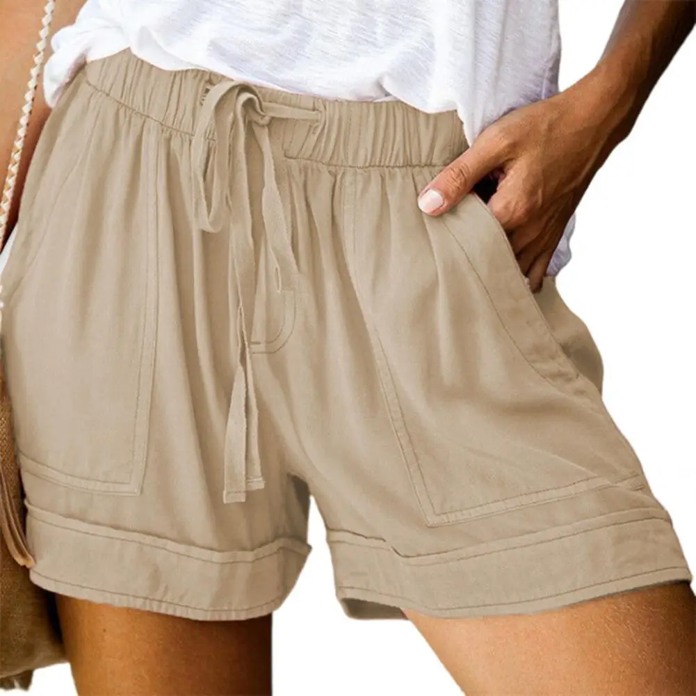 

Casual Fitness Shorts Solid Color Clothes Women Shorts High Waist Pockets Drawstring Short Pants for Travel Women Shorts