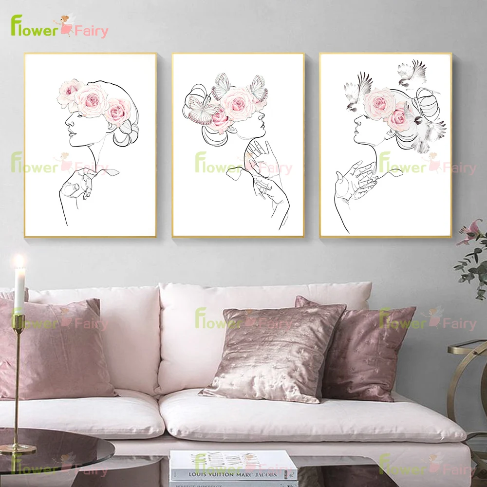 

Stick Figure Rose Flower Girl Wall Art Canvas Painting Posters And Prints Nordic Poster Wall Pictures For Living Room Unframed