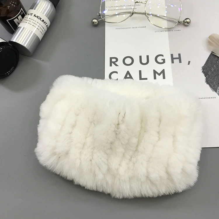 

2021 Natural Rabbit fur scarf fur fashionable headband winter warm neck warmer striped elastic soft women's ring scarves