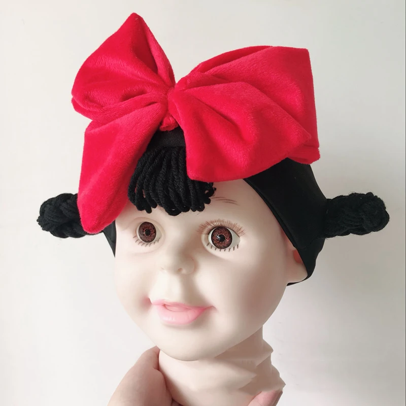 

Big Bows Headband Fake Braid For Baby Girls Princess Head Wrap Wig Kids Cute Hairbands Infant Turban Newborn Photo Props