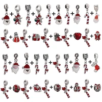 silver plated santa claus snowman pendant charm beads diy pandor bracelets necklaces for women kids christmas jewelry making