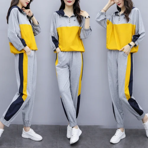

Korean Women 2 Sets Clothing Hooded Top&pants Set Casual Women's Tracksuits Women Two Piece Outfits Year-old Female Costume
