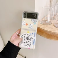 cute cartoon dog phone case for samsung galaxy z flip 3 zflip3 lovely animal stand folding clear soft cover kickstand