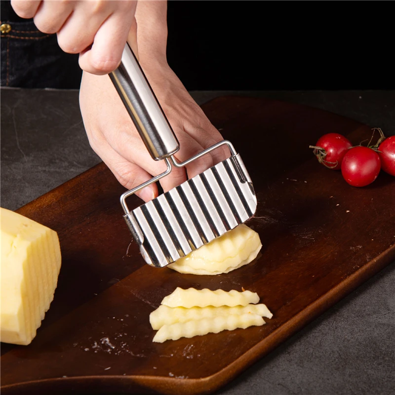 

Stainless Steel Potato Chip Slicer Vegetable Cutter Wavy Dough Fruit Knife French Fry Maker Chopper Food Crusher Kitchen Gadgets