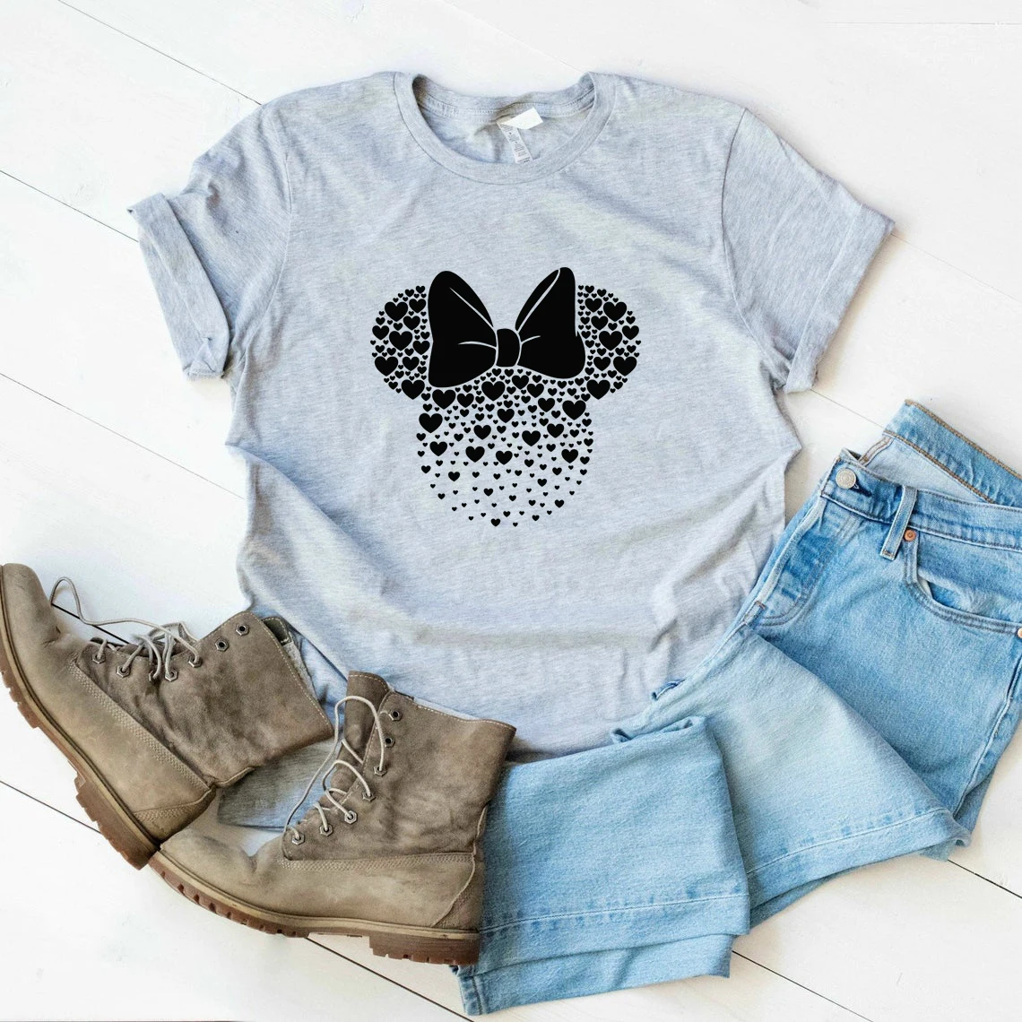 

Рубашка Минни сердце день Святого Валентина Футболка уши Минни Маус футболки унисекс Топы