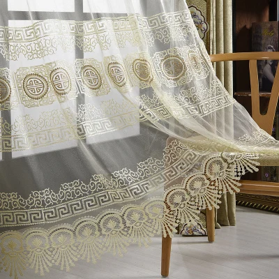 Beige Tulle Китайский Изысканный чехол для телефона, бежевый тюль, занавеска s для гостиной, кухни, прозрачные Занавески для кофе, оконные шторы T261#4 - Цвет: Beige Tulle
