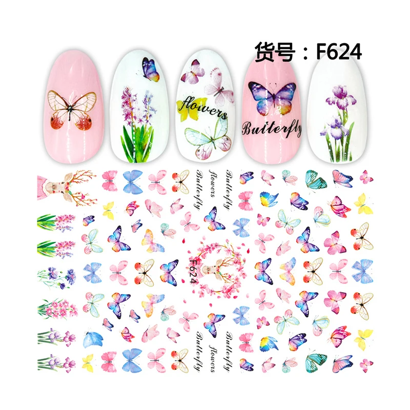 

Butterfly Strawberry Peach Blossom Leaf Ant Feather Small Flower Nail Sticker Art Adhesive Decoration Accessories Applique 10PCS