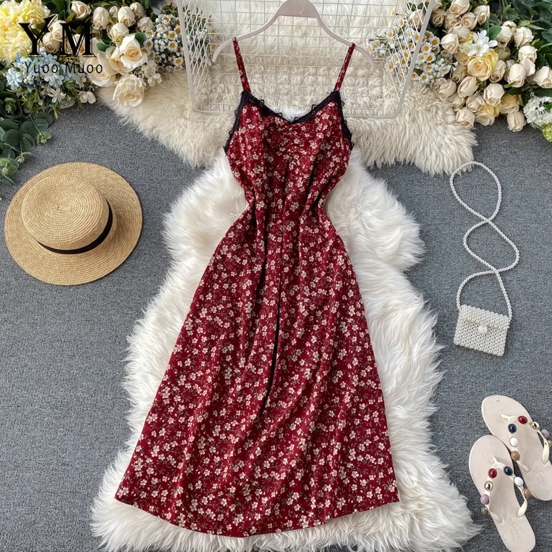 YuooMuoo сексуальное кружевное длинное платье на бретельках женское летнее с рюшами