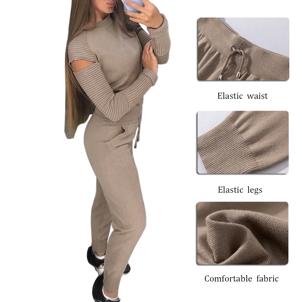 HEFLASHOR комплект из двух предметов Осенний вязаный женский спортивный костюм