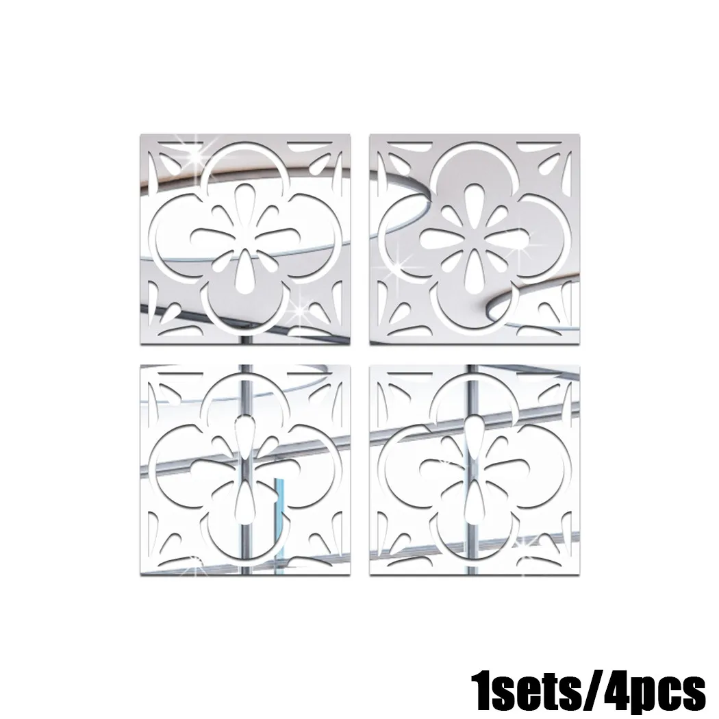 

20*20cm*4cpcs Mirror Sticker 4X Art Bedroom Black Brown，rose Gold Decal
