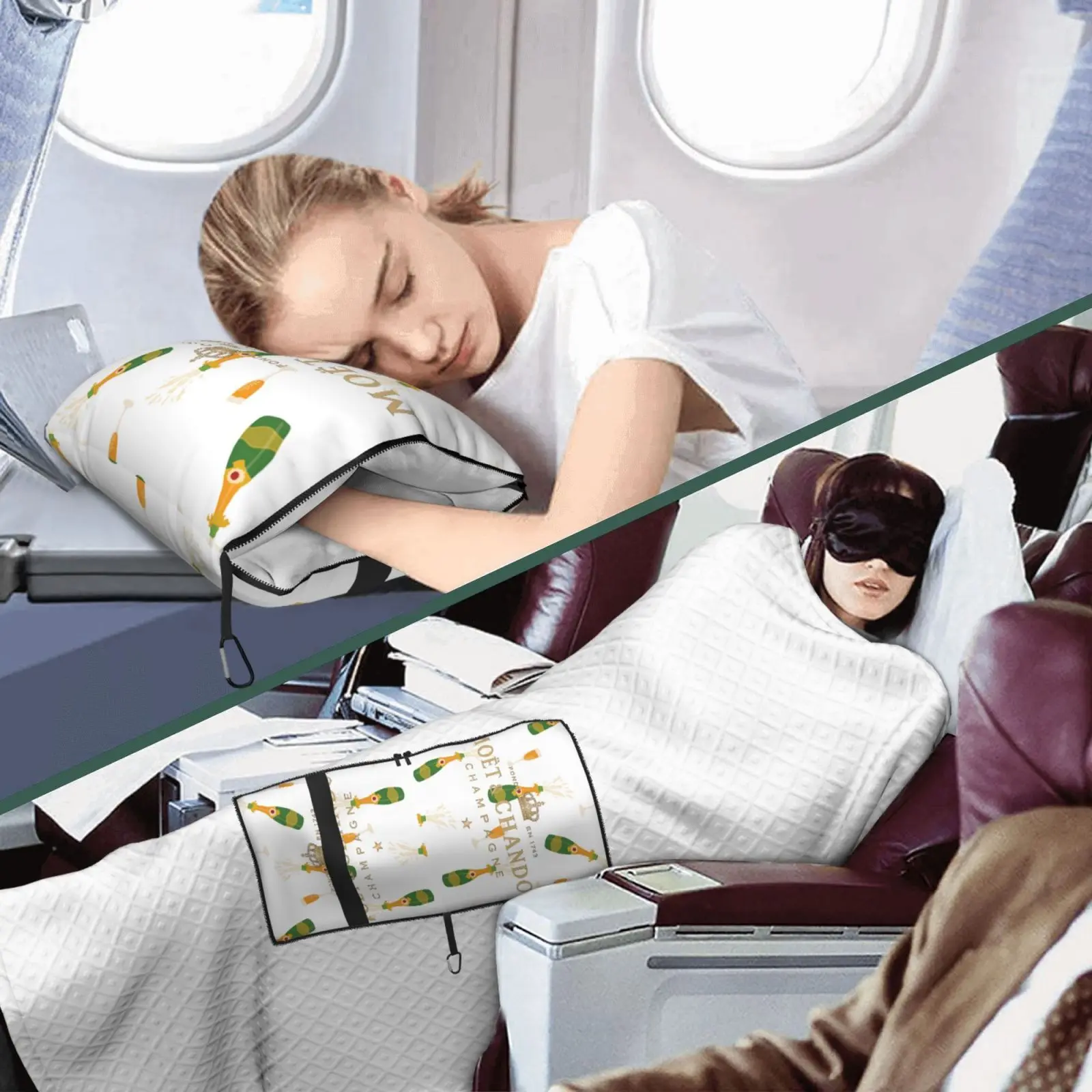 

2 in 1 Travel Pillow and Blanket, Moet & Chandon Travel Pillow Blanket, for Airplane Travel and Camping