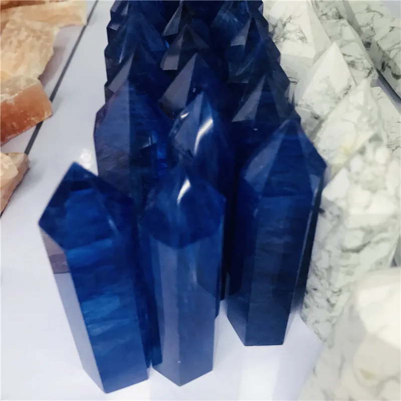 

Natural blue smelting stone Crystal point wand tower single point crystal obelisk healing crystal jewel ornament