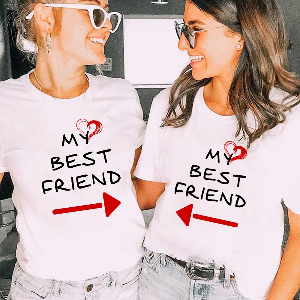 My Best Friend Love Print Women Matching T Shirt Short Sleeve Summer Best Sister Friends BFF Casual Female Tees Tops Ropa Mujer