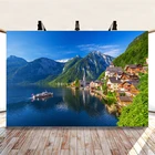 Виниловый фон для студийной фотосъемки с изображением голубого неба белых облаков гор озера городского пейзажа путешествий