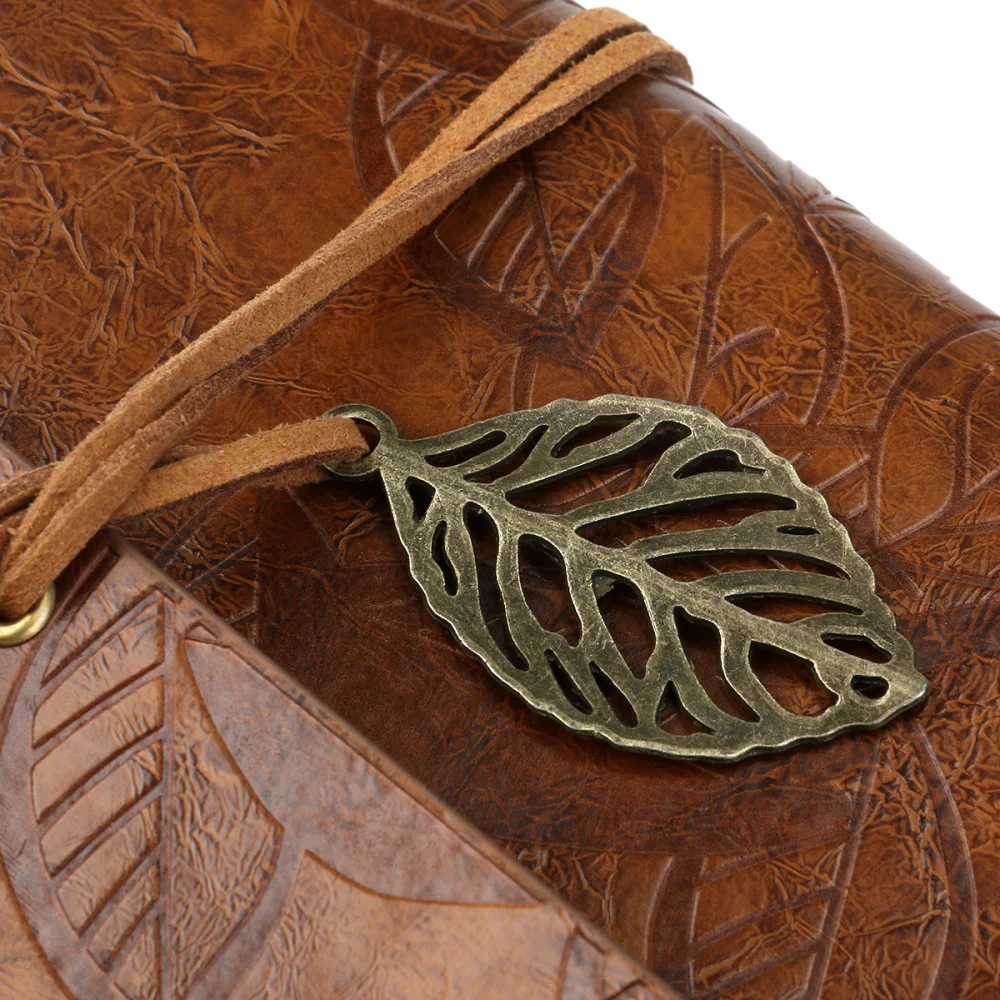 

TINKSKY Vintage Style Leaf Leaves Pattern PU Cover Loose-leaf String Bound Blank Notebook Notepad Travel Journal Diary Jotter -