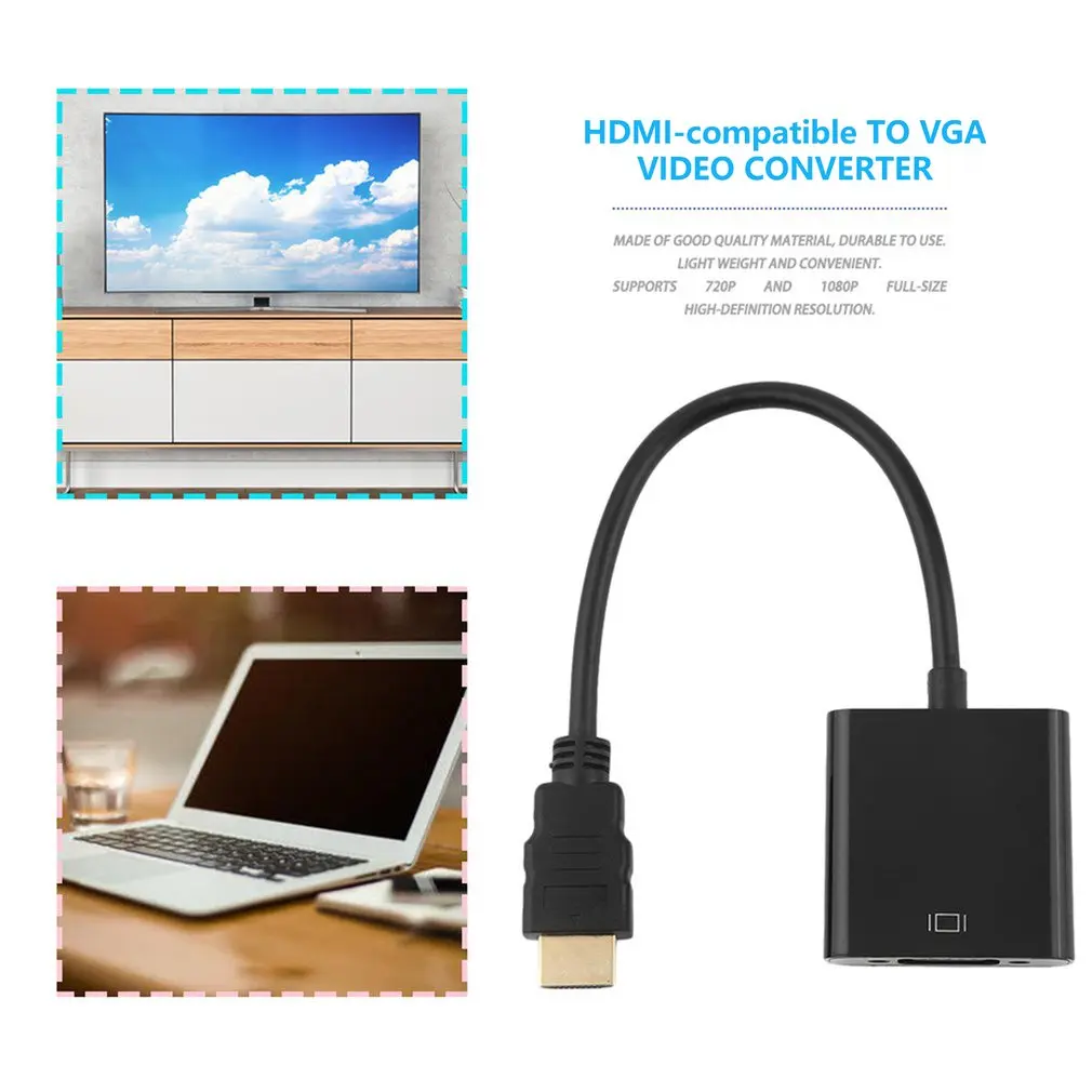 Портативный видеоконвертер HDMI в VGA адаптер Full HD 1080P штекер-гнездо кабель для HDTV ПК