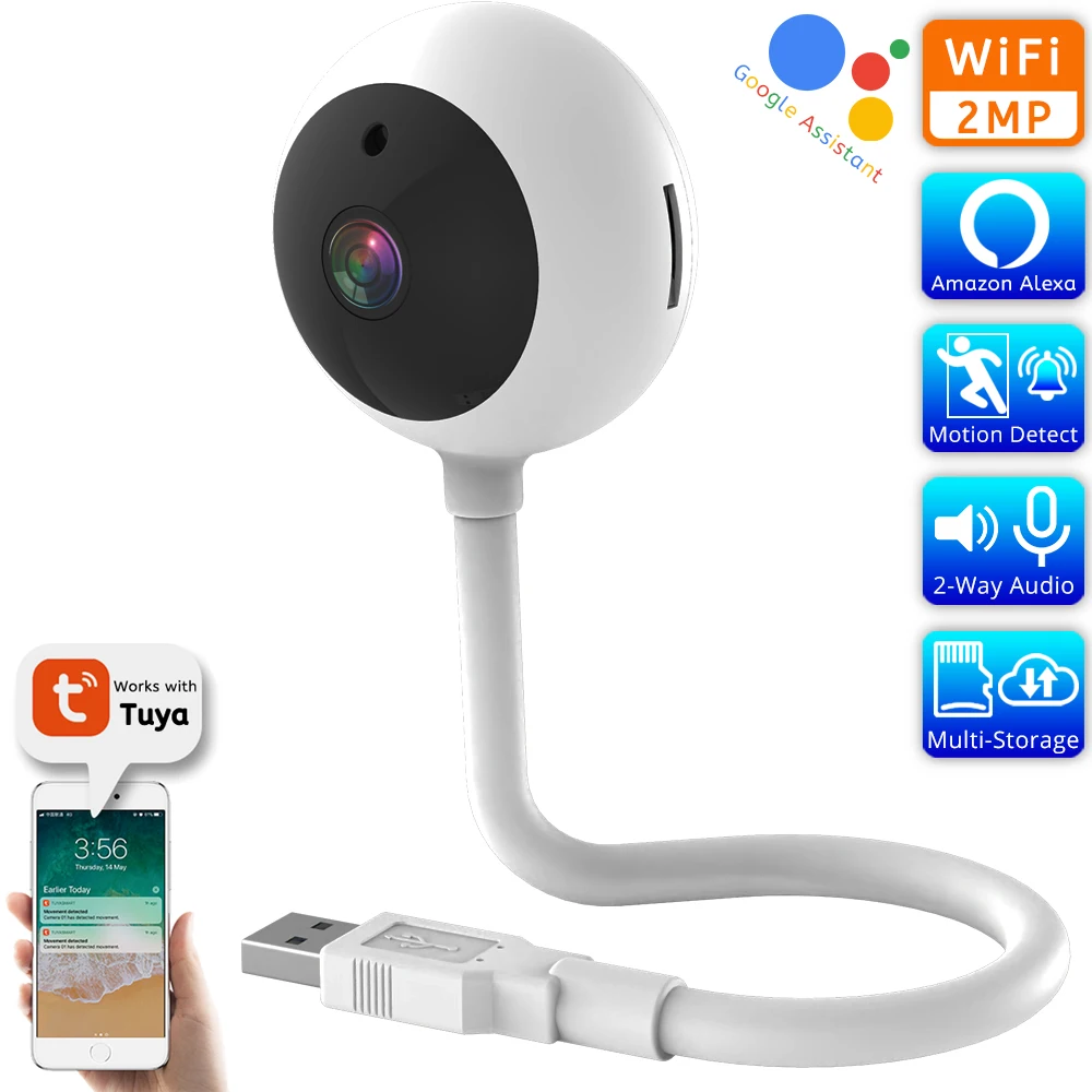 

Tuya USB WiFi Camera 1080P IR Night 2-Way Audio Home Surveillance SmartLife App IP Camera Works with Alexa and Google Assistant