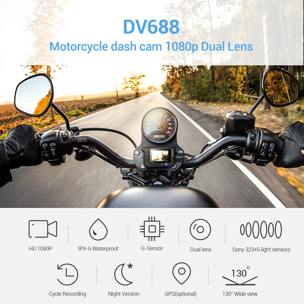 Blueskysea водонепроницаемая DV688 мотоциклетная тире камера двойная Moto HD DVR 1080 P gps