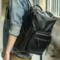 casual outdoor travel mens black genuine leather backpack handmade luxury natural first layer cowhide womens sports bagpack