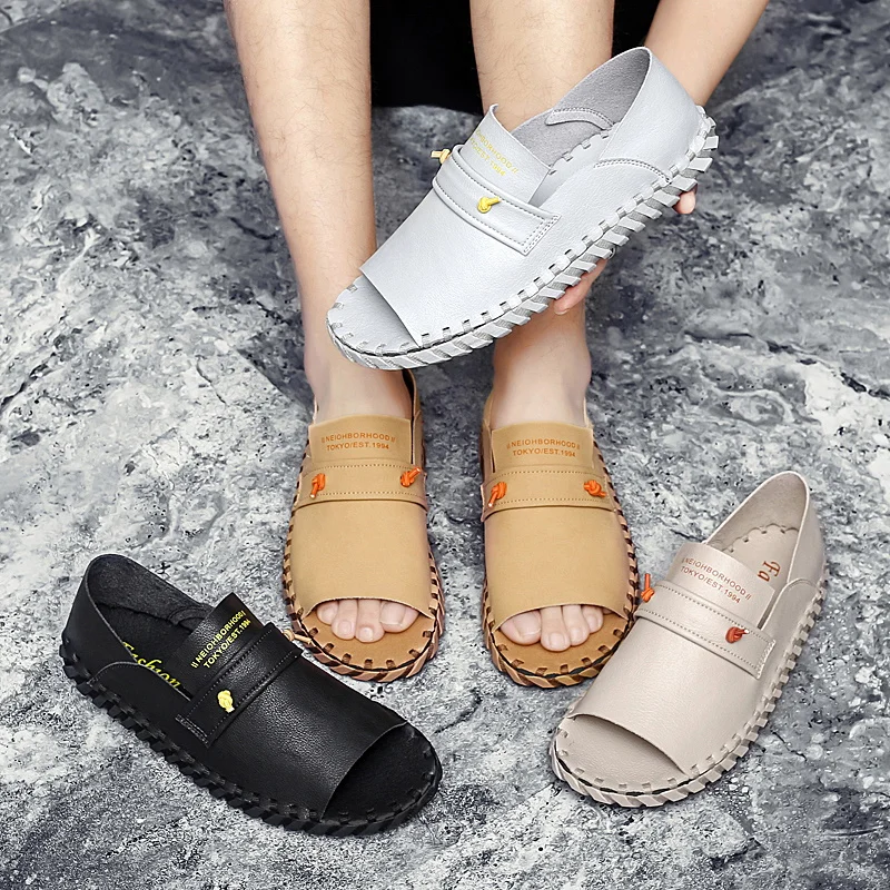 

CYYTL Men's Open Toe Casual Leather Comfort Shoes Sandals Mens Sandals Men Open Toe Slippers Soft Sepatu Pria Sandalias Hombre