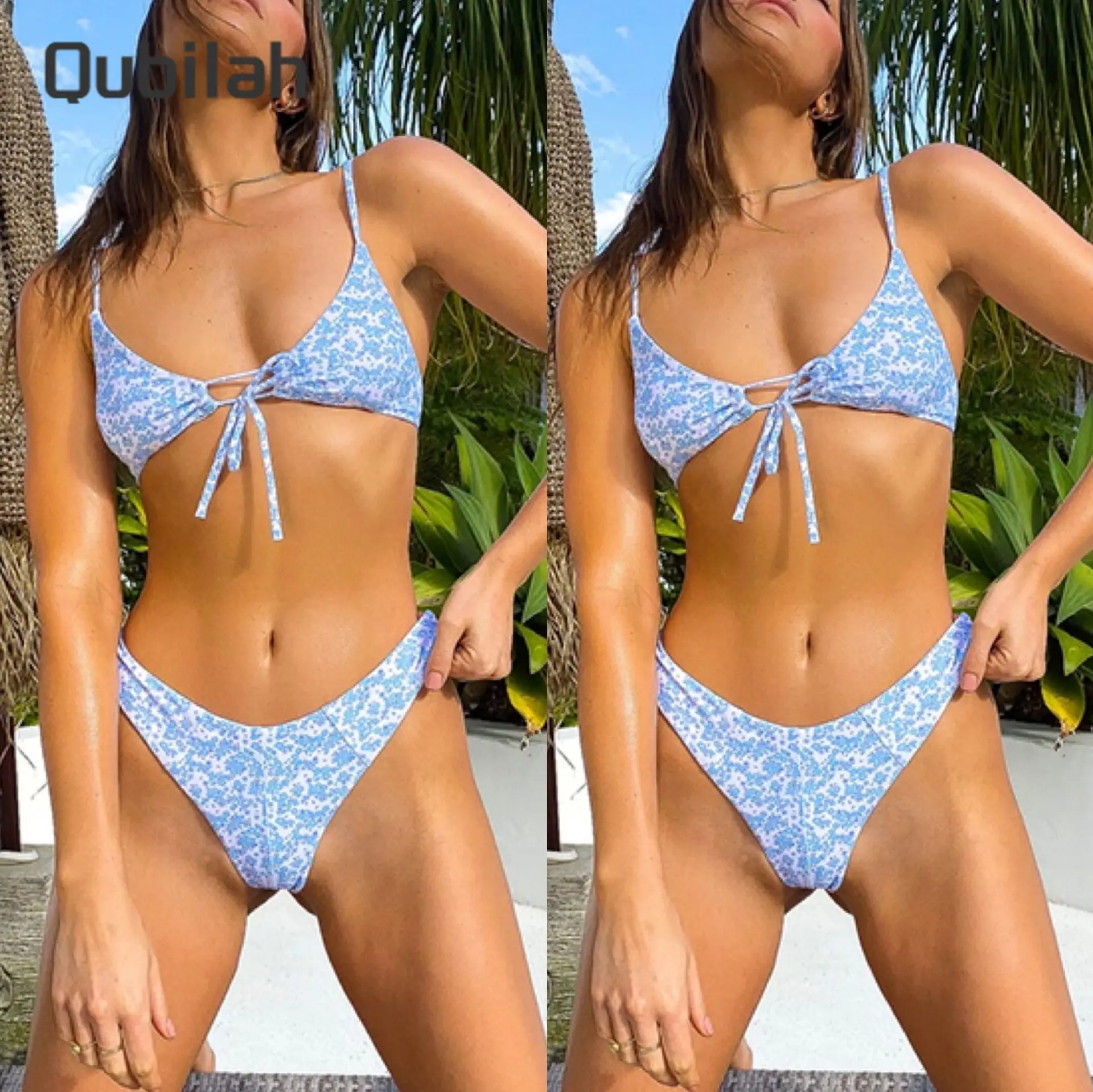 

2021 бикини с высокой талией, купальники, женский купальник пуш-ап, модный купальный костюм на шнуровке, бикини из двух предметов, летний пляжн...