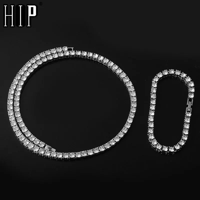 Хип хоп 5 мм мужские ожерелья со льдом + браслет 1 ряд Стразы колье Блестящий