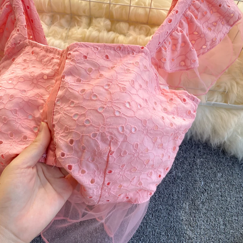 

ZCSMLL hollow tops women's wrapped chest mesh gauze decoration all-match vacation travel photography sexy lingerie tide
