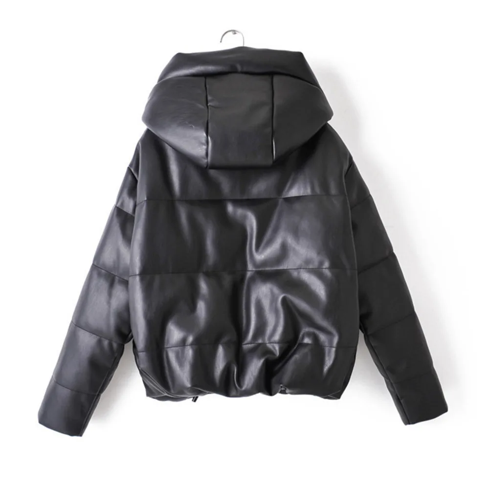 

YICIYA Women Fashion PU Leather Coats Women Elegant Zipper Jacket Women Winter Ladies IT Fandy Lokar Hooded Faux Leather Parka