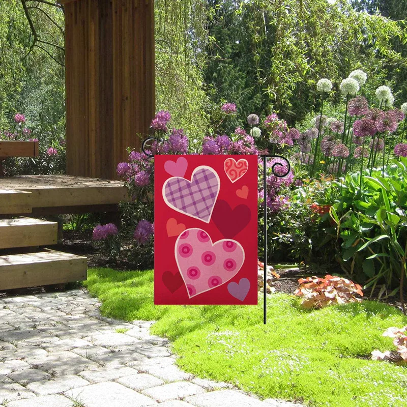 Садовый флаг на День святого Валентина 30x46 см в клетку с любовным сердцем