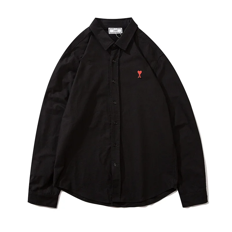 

2021 New Men's Fashion Cotton Shirts Amor Ami Letter Embroidery Shield Button Slim Oxford Shirt For Hombre
