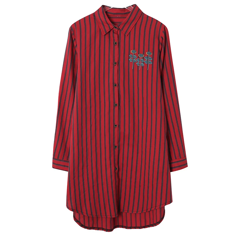 Женская хлопковая блузка с отложным воротником полосатая Свободная большого