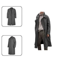 stylish trench coat turn down collar all match simple retro style men long trench winter coat men long trench