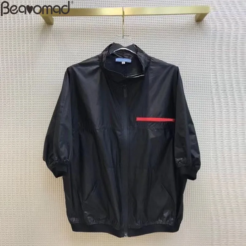 Bearomad 2021 Fashion Woman Black Casual Shorts Suit O-Neck 3/4 Sleeve Straight Type Tops+Elastic Waist Loose Shorts 2 Piece Set