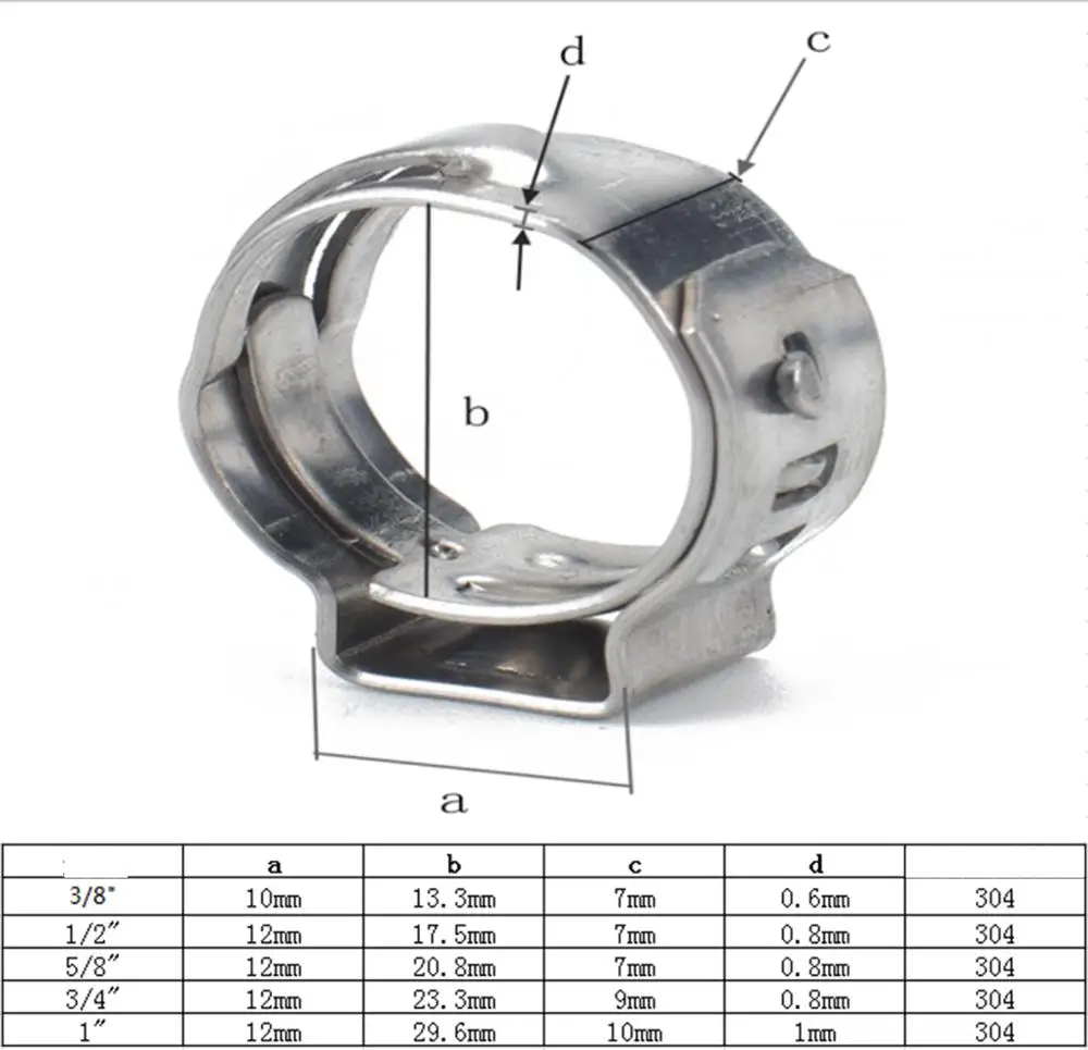 50 шт. PEX Нержавеющая сталь одного уха зажим 3/8 дюймов 13 3 мм для трубка из сшитого