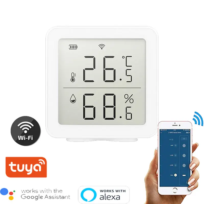

Датчик температуры и влажности Tuya Smart Life, Wi-Fi сенсор, комнатный гигрометр, термометр, поддержка Alexa Google Home