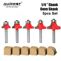5pcs 6mm 14 shank corner round over router bit with bearing cleaning flush milling cutter for wood woodworking tool mc01065