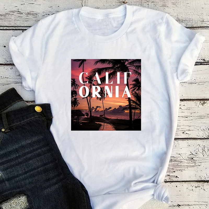 Женская футболка с принтом на пляже белая Винтажная Футболка кокосовой пальмы и