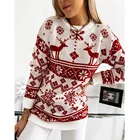 Женский Рождественский свитер, вязаный пуловер с круглым воротником и длинным рукавом, с рисунком снежинок и лося, топы, Женская осенне-зимняя одежда