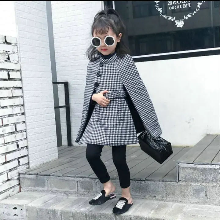 2021 детское клетчатое пальто для девочек зимняя накидка маленьких плотные теплые