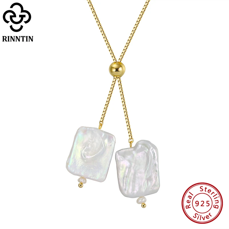 

Rinntin Fashion Baroque Freshwater Pearl Pendants Necklace for Women with 14K Gold Plated 925 Silver Chain Pendant Jewelry GPN14