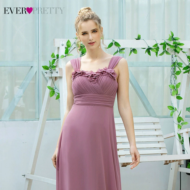 Пыльные розовые платья подружки невесты Ever Pretty A Line цветочные V образным вырезом