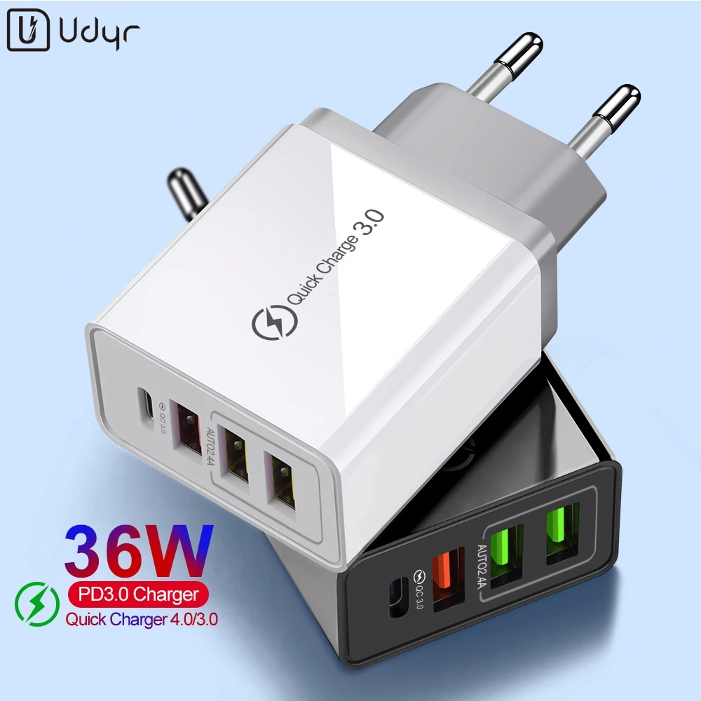 Быстрое зарядное устройство Udyr 4 0 3 USB 36 Вт EU US Type C PD для iPhone 11 Pro Sasmung S10 Xiaomi