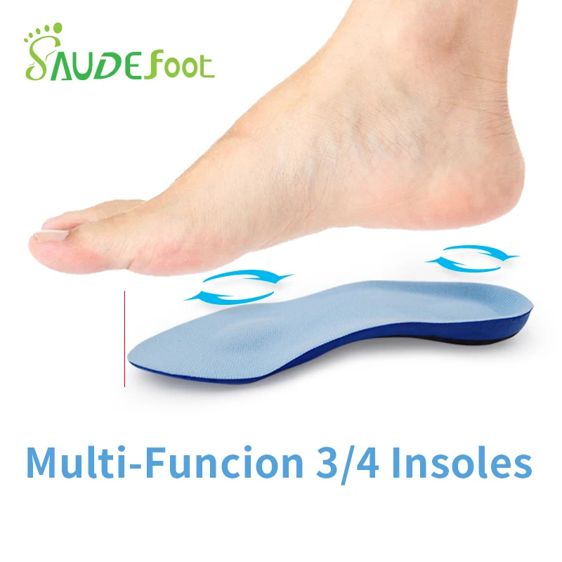 Saudefoot 3/4 length PU insole Flat Foot Orthotic insoles Arch Support Massaging Shoe Pad Cushion Insoles Foot Care Unisex