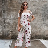 high waisted wide leg women jumpsuits sexy off shoulder short sleeve slimming jumpsuits fashion printing commute female outfits